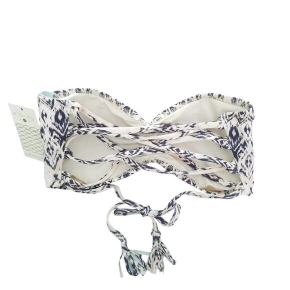 Eberjey Lace-Up Strapless Bandeau Bikini Top Small White Tassels Boho Festival - Picture 2 of 10